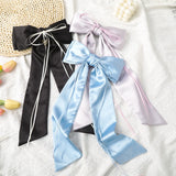 Daiiibabyyy  Women Korean Style Large Satin Bow Hair Clips Long Tassel Ribbon Wedding Party Daily Elegant Ponytail Headwear