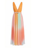 Daiiibabyyy  Gradient Dress V Neck Braid Dress Sleeveless Cover Up Pintuck Draped Midi Dress Chic Casual Beach Women Clothing
