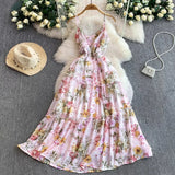 Daiiibabyyy  Vintage New Printing Slip Dress for Women Fashion A-Line Ruffled Robe Femme Sweet Backless Korean Dresses Vestidos De Mujer