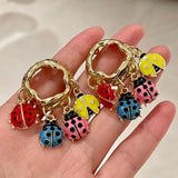 Daiiibabyyy  Dopamine colorful insect pendant earrings circle beetle tassel earrings