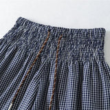 Daiiibabyyy  Korean Women's Casual Shorts With Elastic Waist And Drawstring Pleated Plaid A-line Wide-leg Hot Pants For Trendy Girls EHL7