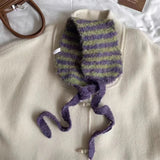 DAIIIBABYYY  -  Ins Personality Contrasting Stripes Knitted Straps Earmuffs for Women Autumn and Winter Travel Versatile Warm Casual Hairdband