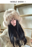 Daiiibabyyy  Winter Oversize Luxury Fluffy Raccoon Fur Bucket Hats for Women Retro Plush Warm Fisherman Hat Wide Brim Thickened Panama Cap