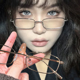 DAIIIBABYYY  -  Y2K Harajuku Metal Frame Glasses Unisex Small Square Retro Clear Reading Anti Blue Light Eyelasses Women Men Japanese Eyewear