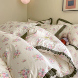 DAIIIBABYYY  -  French style pure cotton bed cover, four piece set on bed, 100 small floral all cotton duvet cover, bed sheet, lace style three