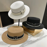 DAIIIBABYYY  -  Women's hat female Hepburn style straw hat spring and summer new flat top hat French retro sun hat net red same style straw hat