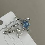 Daiiibabyyy  Y2g Blue Silver Alloy Barrettes Simple Girl Five-Pointed Star Metal Duckbill Clip Bang Clip Side Clip Hair Accessories New