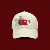 DAIIIBABYYY  -  Korean Niche Retro Rough Edge Cartoon Labeling Design Bow Baseball Cap Men and Women Wide Brim Soft Top Adjustable Sports Hat
