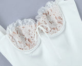 Daiiibabyyy  Women V neck Backless Party Skater Short Sling Dress Sexy Stitching Lace Bra Corset Style Spaghetti Strap Mini Dresses