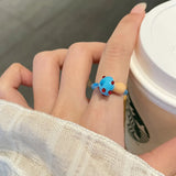 Daiiibabyyy  Colorful Mushroom Bead Ring New Elastic Rope Design Cute Playful Women Dopamine Finger Ring Trendy Contrast Color Party Jewelry