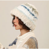Daiiibabyyy  Rabbit Hair Knitted Fisherman's Hat Plush Fisherman Hat Women's Make Your Face Look Smaller Rabbit Fur Knitted Hat Big Fashion