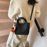 Daiiibabyyy  Stylish Handbag, Unique Bucket Classic Shopping Tote Bag, Soft PU Litchi Pattern Basket Women Shoulder Bag with Cute Pendants