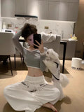 DAIIIBABYYY  -  Pure Sexy Letter Print Off Shoulder T-shirt Women's Autumn Hot Girl Long-sleeved Short Slim Fitted Top Fashion Female Clothes