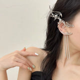 Daiiibabyyy  Exquisite Shining Tassel  Ear Clip Chic Dragon Shape Pearl Fairy Ear Cuffs Trendy Ethnic Style No Piercing Ear Clip