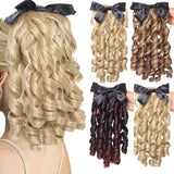 Daiiibabyyy  High Ponytail Wig Female Retro Qipao Hairstyle Gold Powder Family Republic Of China Roman Curly Long Hair Ponytail