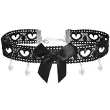 Daiiibabyyy  Fashionable Dark Black Lace Hollow Choker Necklaces for Women Hot Girls Charming Bow Knot Collarbone Necklaces Jewelry Wholesale