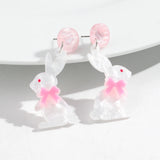 Daiiibabyyy  Cute Acrylic Bowknot Rabbit Drop Earrings for Women New Cartoon Animals Dangle Earring Easter Jewelry Gifts