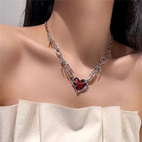 DAIIIBABYYY  -  Gothic Skull Claw Heart Necklace for Women Trendy Red Crystal Thorn Love Exaggerated Dark Chokers Accessories Fashion Jewelry