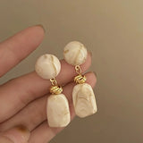 Daiiibabyyy  Design Sense Coffee Color Geometry Dangle Earrings for Women Girl Retro Resin Fan Drop Earrings Friendship Jewelry Gifts