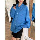 DAIIIBABYYY  -  Shirt Loose Silhouette Lazy Style Top Early Spring Simple Layered Blue Shirt for Women