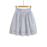 Daiiibabyyy  Spring French Style Fresh Slimming Blue Striped Lace Trimmed High Waist A-Line Short Skirt Half Skirt For Woman Casual HMJ9