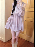 Daiiibabyyy  New Lace Patchwork Sweet Dresses for Women Vestidos De Mujer Fashion  Off Shoulder Robe Femme Korean Bandage Pleated Dress