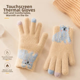 Daiiibabyyy  Korean Style Warm Knitted Gloves Touch-screen Cartoon Full Finger Mittens Cute Cold-proof Riding Protective Mittens Cycling