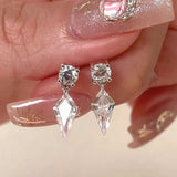 Daiiibabyyy  Tiny Sparkling Water Drop Rhombus Zircon Stud Earrings Men and Women Cool Earbone Nails Fashion Jewelry