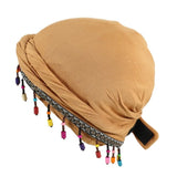 Versatile Elastic Colorful Beaded Headscarf Hijab Ethnic Style Pre-tie Head Wraps Hip-hop Dome Jacquard Pullover Cap Gifts
