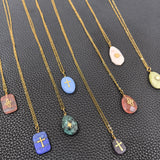 Daiiibabyyy  Natural Stone Inlaid With Gold Charm Pendants Summer coolness Necklace Stainless Steel Clavicle Chain Cool Fashion  Jewelry Gift