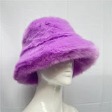 Daiiibabyyy  y2k Fluffy Faux Fur Bucket Hat Women Rabbit Fur Warm Thick Plush Winter Hat Lady Luxury Fashion Furry Panama Fisherman Cap