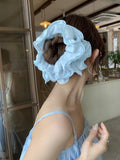Daiiibabyyy  Summer new large pleated hair tie cream colored checkered multi layered hair tie coiled hair ponytail hair flower
