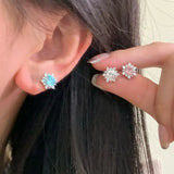 Daiiibabyyy  Romantic Sparkling Zircon Snowflakes Stud Earrings for Women Girls Sweet Cute Elegant Earrings Daily Wearing Jewelry Accessories