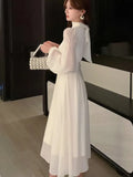 DAIIIBABYYY  -  Elegant Long Sleeve Evening Dresses for Women Autumn Slim Lace Up A-Line Party Prom White Dress Autumn French Female Clothes New