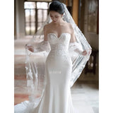 Daiiibabyyy  White Light Luxury Stain Appliques Wedding Dresses Elegant Strapless Off The Shoulder Bride Dress Sexy Mermaid Vestidos De Novia