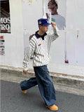 Daiiibabyyy  Blue Wide Leg Jeans Women Vintage Washed High Waist Pockets Denim Barrel-leg Trousers American Style Baggy Streetwear