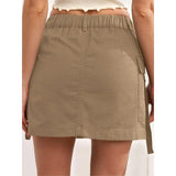 Daiiibabyyy Solid Cargo Mini Skirt Women Autumn 2024 Elastic High Waist Button Fly Zipper Pockets Casual All Match Bottom Hipster Streetwear