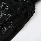 DAIIIBABYYY  -  Star-shaped Rhinestone Slit Crop Top Asymmetric Drawstring Lace-up Strapless Tube Tops for Women y2k Aesthetic Summer Tee