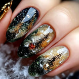 Daiiibabyyy  24Pcs Mid-length French Almond Fake Nails Tips Polka Dot Black Flower Sumdge Press on Nails Silver Moon Star Reusable False Nail