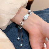 Daiiibabyyy  Ceramic Fish Stars Braided Rope Bracelets for Women Cute Blue Small Buttons Bracelets Romantic Adjustable Jewelry Accessories
