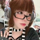 DAIIIBABYYY  -  Cosplay Harajuku Glasses Women Half Frames Eyewears Oval No Makeup Plain Eyeglasses Black Anime Spectacle Eye Decoration