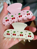 Daiiibabyyy  Cute Tiara Pink Cherry Hair Clip No-slip Acetate Fruits Hair Barrette Trendy Claw Clips for Women Girls Fashion Hair Accessories