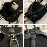 Daiiibabyyy Burminsa Vintage Suede Backpack For Women Trend Designer Anti-theft Travel Bagpack Teenage Girls School Bags Brown Black