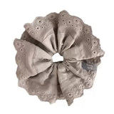 Daiiibabyyy  1pc Oversized Gray Lace Scrunchie, High-End Hair Tie Suitable for Low Topknots & Ponytails, Hair Accessory