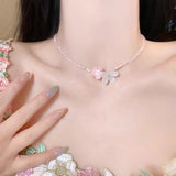 Daiiibabyyy  Purple Flower Crystal Bead Necklace Colorful Mixed Glass Beads Gentle Exquisite High-End Sweet Necklace Women's Jewelry Gifts