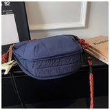 Daiiibabyyy  Vintage Multi-pocket Large Tote Bag Drawstring Shoulder Contrast Webbing Crossbody For Outdoor Hiking Daily Commute Handbags