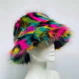Daiiibabyyy  y2k Fluffy Faux Fur Bucket Hat Women Rabbit Fur Warm Thick Plush Winter Hat Lady Luxury Fashion Furry Panama Fisherman Cap