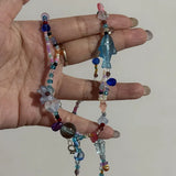 DAIIIBABYYY  -  Y2K Acrylic Fish Pendant Neck Choker with Colorful Flower Star Bead Tassel Summer Beach Gift Accessory Summer Jewelry