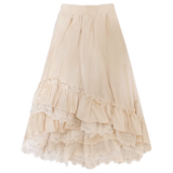 DAIIIBABYYY  -  Sweet Ballet Style Splicing Lace Ruffled Temperament Skirts Women's Autumn Winter Retro High Waist Fairy Big Swing Cake Skirt