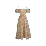 Daiiibabyyy Shoulder Bubble Sleeve Floral Sling Spring/summer 2024 New Long Skirt Design Elegant Midi Dresses Vintage Beach Strap Kawaii